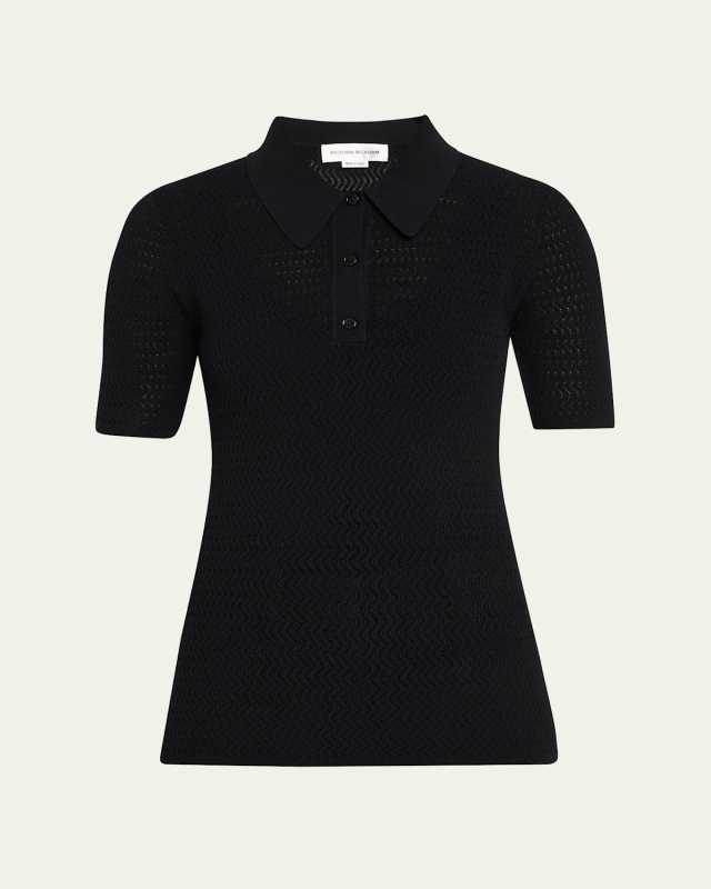 Pointelle Chevron Knit Polo Top